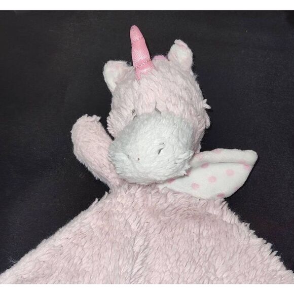 Baby Pink Unicorn Security Blanket Stuffed Plush Rattle Toy lovey knotted - Picture 1 of 3